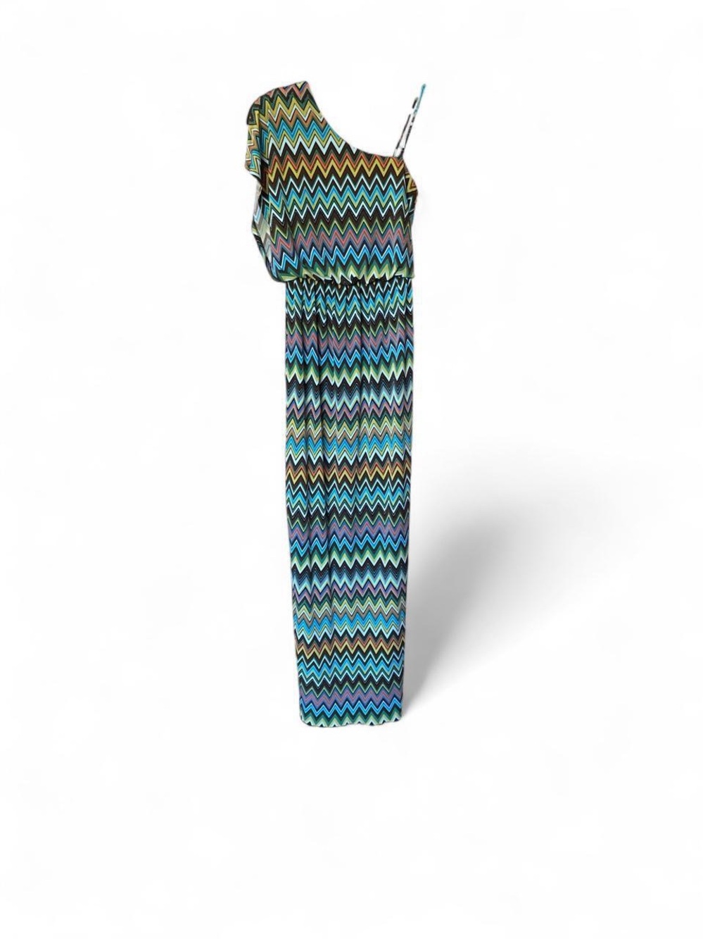 Women’s Chevron One-Shoulder Maxi Dress in Multi-Color